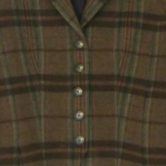 Vintage Lauren, Ralph Lauren: Plaid Wool Blazer Brown Sz 4 - Picture 4 of 5